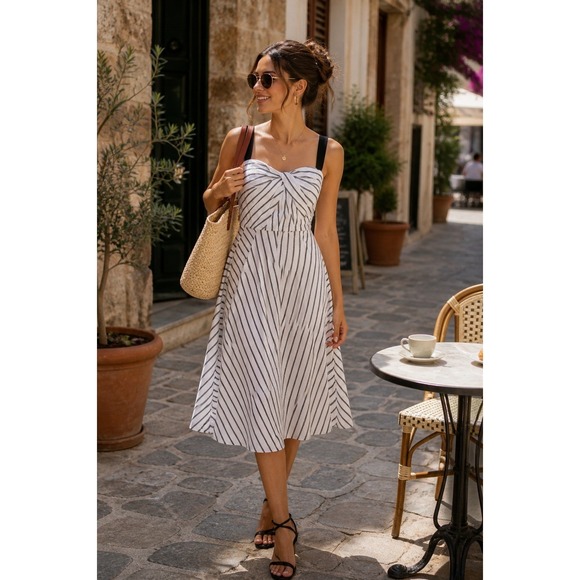 Jason Wu Dresses & Skirts - Jason Wu Striped Twisted Bodice Midi Dress White Black Size 4
